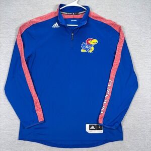 Adidas Climalite 1/4 Zip Kansas U Pullover Mens L Blue Red Heather Polyester